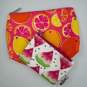 Clinique Cosmetic Pouch Set Women OS Pink Fruit Print Watermelon Citrus‎ 2pc